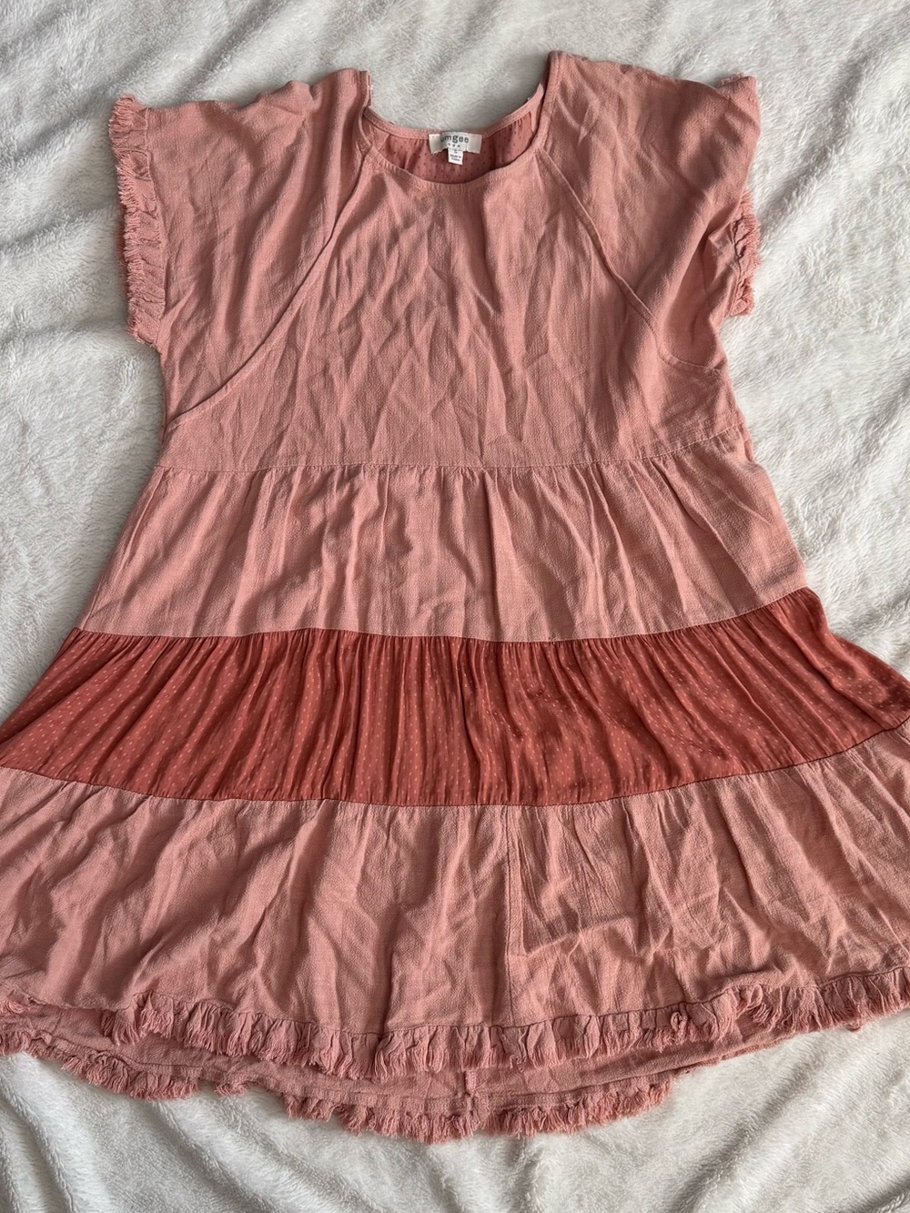 Umgee Girls Dusty Pink Tiered Dress with Rose Band Accent